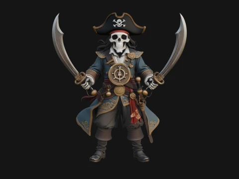 Skeleton Pirate Captain Statue Design 5 - 3D Print Model 3D Print Model