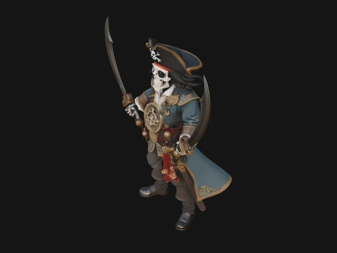 Skeleton Pirate Captain Statue Design 5 - 3D Print Model 3D Print Model