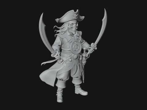 Skeleton Pirate Captain Statue Design 5 - 3D Print Model 3D Print Model