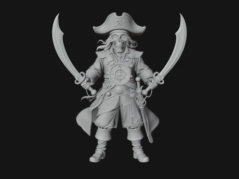 Skeleton Pirate Captain Statue Design 5 - 3D Print Model 3D Print Model
