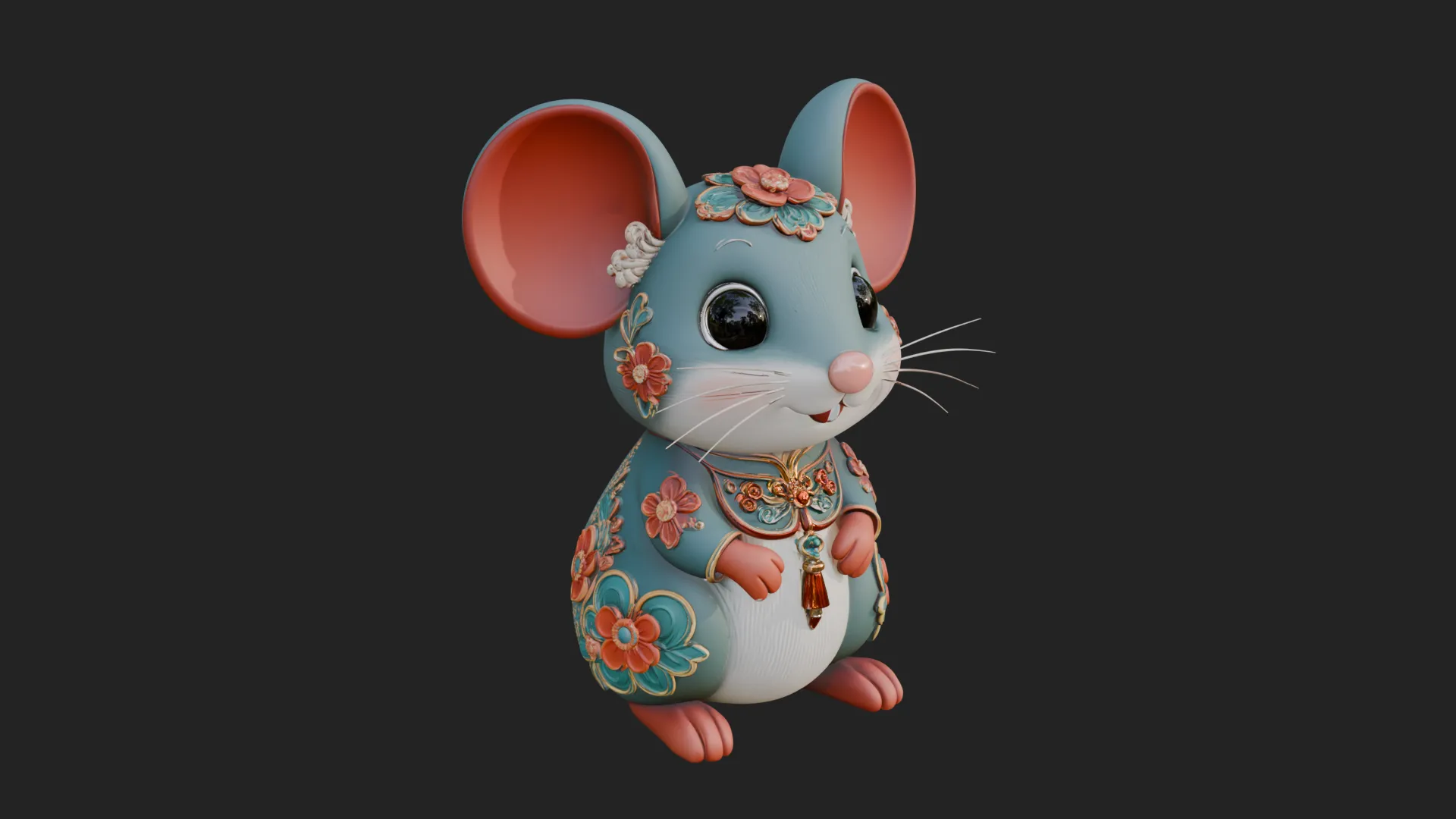 Floral Chibi Mouse Statue Design 4 - 3D Print Model 3D Print Model .c4d .max .obj .3ds .fbx .stl .blend 
