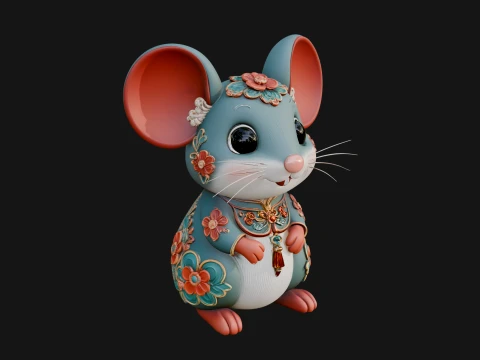 Floral Chibi Mouse Statue Design 4 - 3D Print Model 3D Print Model
