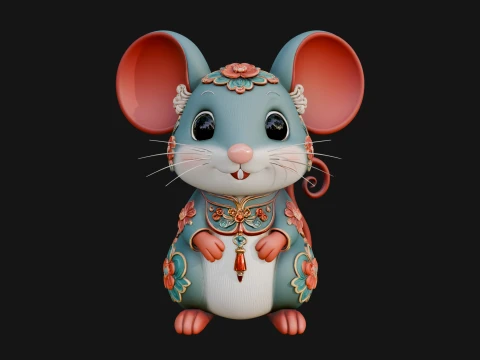 Floral Chibi Mouse Statue Design 4 - 3D Print Model 3D Print Model