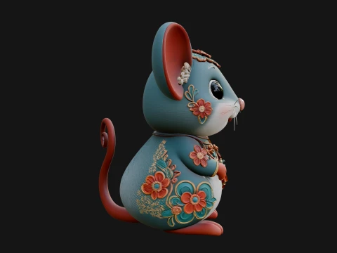 Floral Chibi Mouse Statue Design 4 - 3D Print Model 3D Print Model
