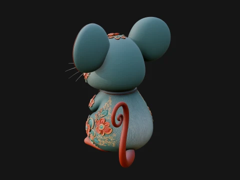 Floral Chibi Mouse Statue Design 4 - 3D Print Model 3D Print Model
