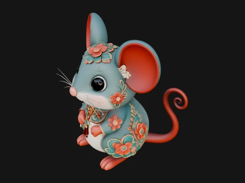 Floral Chibi Mouse Statue Design 4 - 3D Print Model 3D Print Model