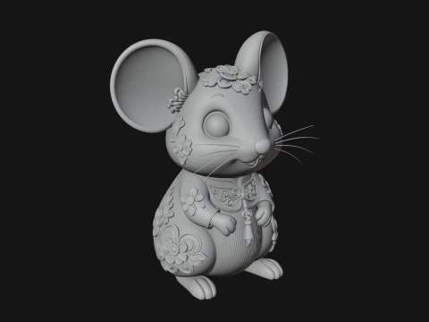 Floral Chibi Mouse Statue Design 4 - 3D Print Model 3D Print Model