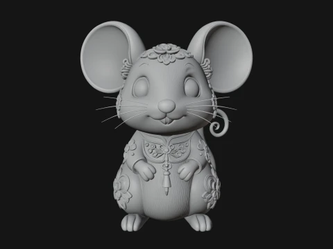 Floral Chibi Mouse Statue Design 4 - 3D Print Model 3D Print Model