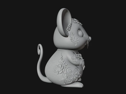 Floral Chibi Mouse Statue Design 4 - 3D Print Model 3D Print Model