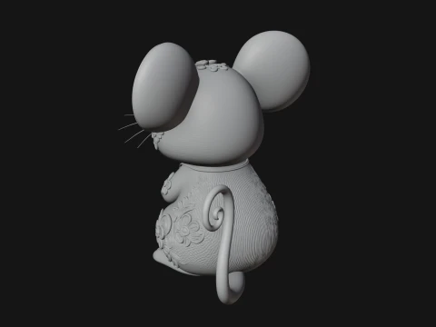 Floral Chibi Mouse Statue Design 4 - 3D Print Model 3D Print Model