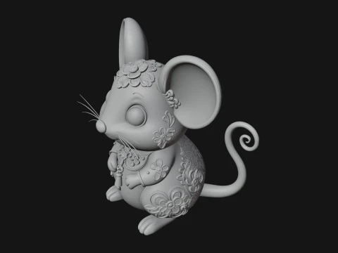 Floral Chibi Mouse Statue Design 4 - 3D Print Model 3D Print Model