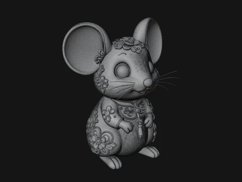 Floral Chibi Mouse Statue Design 4 - 3D Print Model 3D Print Model