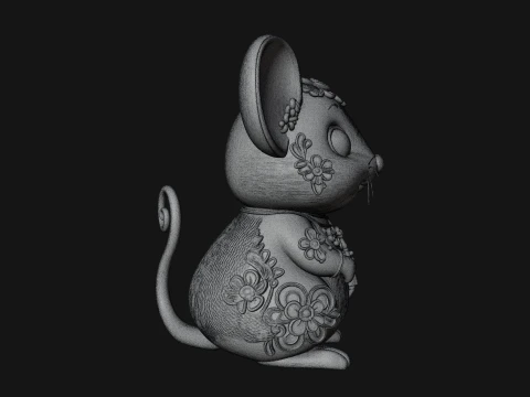Floral Chibi Mouse Statue Design 4 - 3D Print Model 3D Print Model