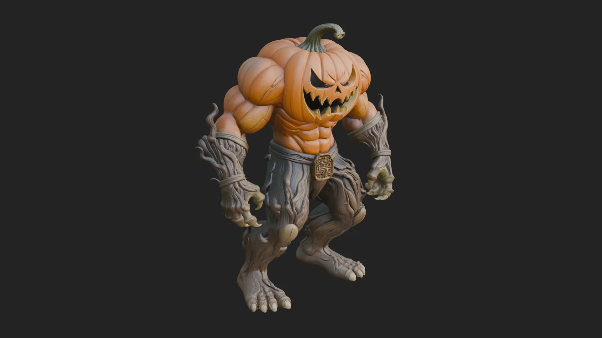 Pumpkin Tree Creature Statue Design 3 - 3D Print Model 3D Print Model .c4d .max .obj .3ds .fbx .stl .blend