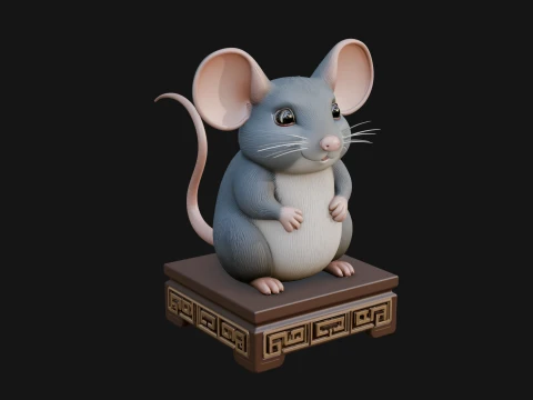 Mouse on Pedestal Statue Design 1 - 3D Print Model 3D Print Model
