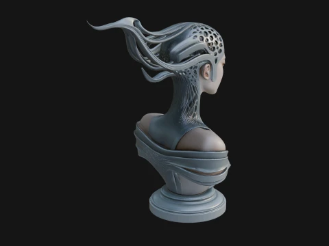 Futuristic Woman Bust Statue Design 14 - 3D Print Model 3D Baskı Modeli