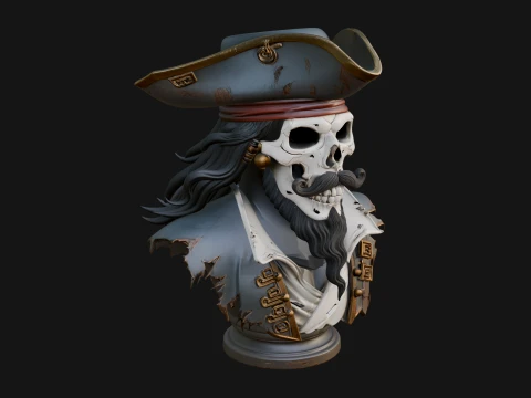 Pirate Skull in Tricorn Bust Statue Design 9 - 3D Print Model 3D Print Model
