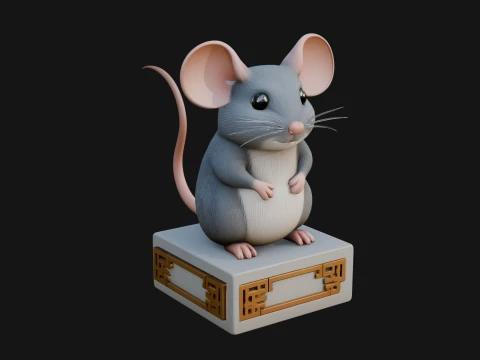 Mouse on Pedestal Statue Design 2 - 3D Print Model Model do druku 3D