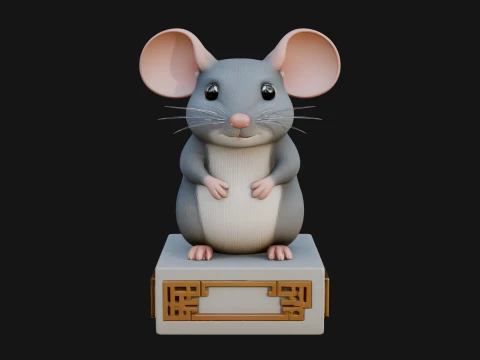 Mouse on Pedestal Statue Design 2 - 3D Print Model 3D Print Model