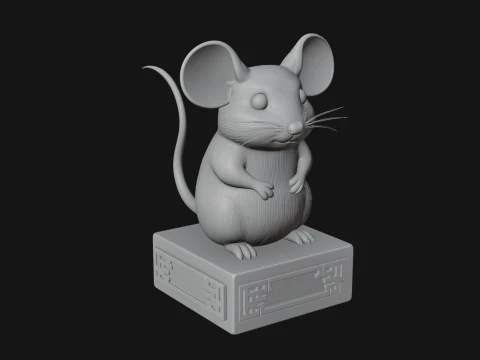Mouse on Pedestal Statue Design 2 - 3D Print Model 3D Print Model