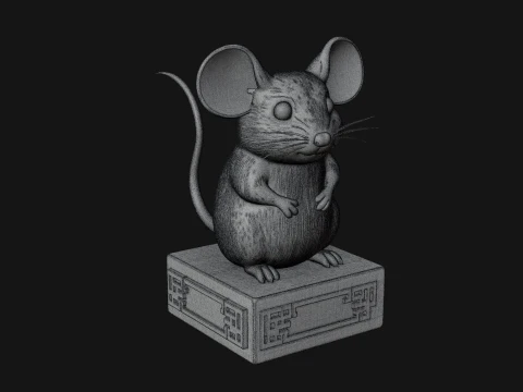 Mouse on Pedestal Statue Design 2 - 3D Print Model 3D Print Model