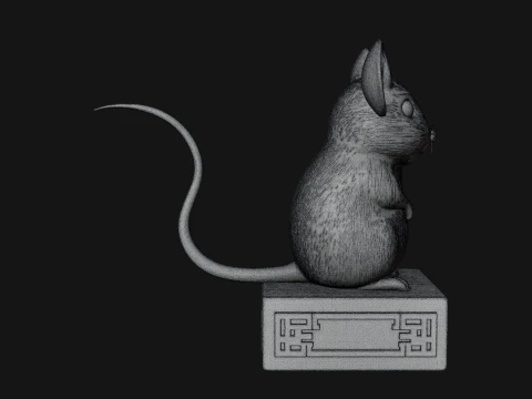 Mouse on Pedestal Statue Design 2 - 3D Print Model 3D Print Model