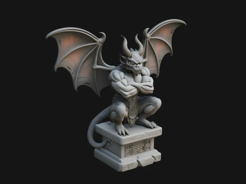 Gargoyle on Pedestal Statue Design 3 - 3D Print Model Modelo de Impressão 3D