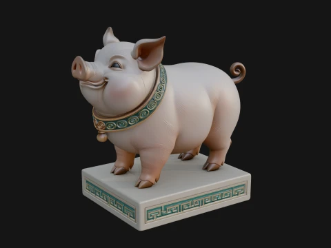 Pig on Pedestal Statue Design 3 - 3D Print Model 3D Print Model