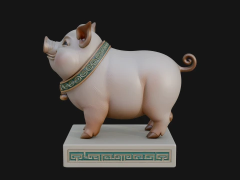 Pig on Pedestal Statue Design 3 - 3D Print Model 3D Print Model