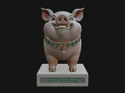 Pig on Pedestal Statue Design 3 - 3D Print Model 3D Print Model