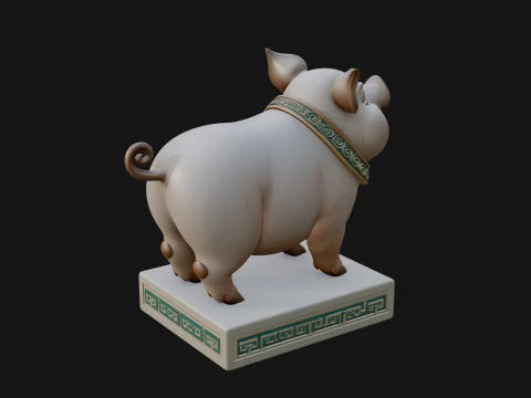 Pig on Pedestal Statue Design 3 - 3D Print Model 3D Print Model