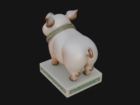 Pig on Pedestal Statue Design 3 - 3D Print Model 3D Print Model