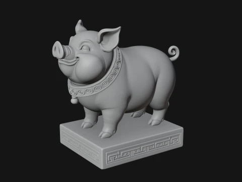 Pig on Pedestal Statue Design 3 - 3D Print Model 3D Print Model