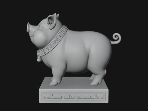 Pig on Pedestal Statue Design 3 - 3D Print Model 3D Print Model