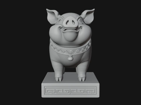 Pig on Pedestal Statue Design 3 - 3D Print Model 3D Print Model