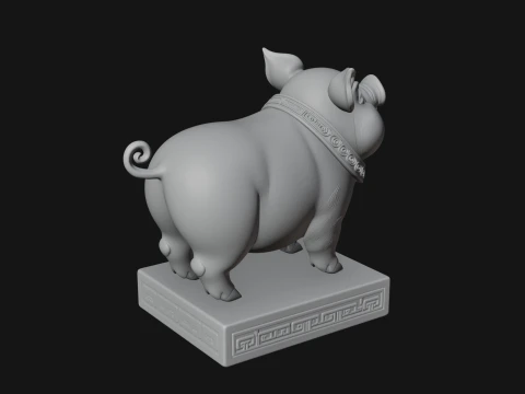 Pig on Pedestal Statue Design 3 - 3D Print Model 3D Print Model