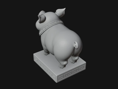 Pig on Pedestal Statue Design 3 - 3D Print Model 3D Print Model