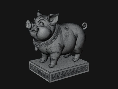 Pig on Pedestal Statue Design 3 - 3D Print Model 3D Print Model