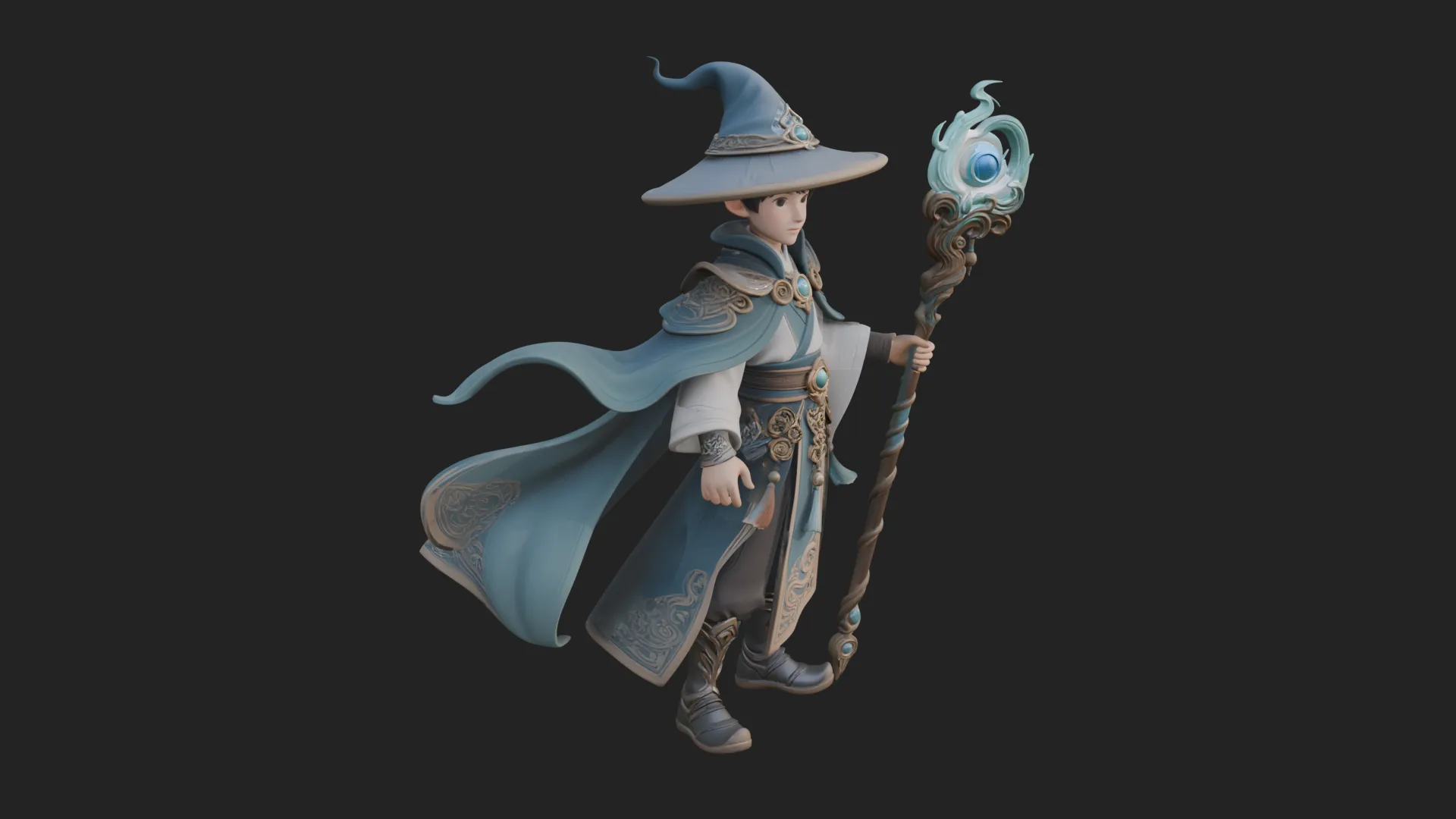 Young Mage with Staff Statue Design 4 - 3D Print Model 3D Print Model .c4d .max .obj .3ds .fbx .stl .blend