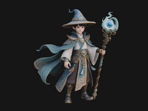 Young Mage with Staff Statue Design 4 - 3D Print Model 3D Print Model