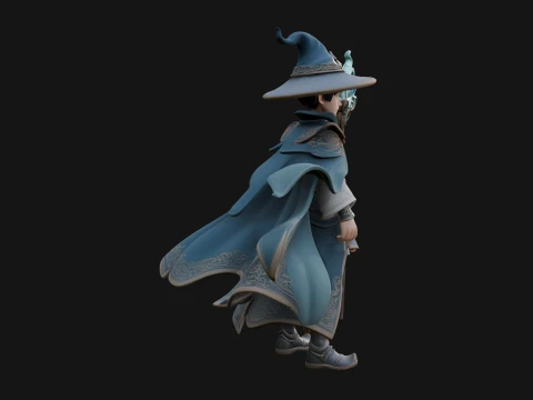 Young Mage with Staff Statue Design 4 - 3D Print Model 3D Print Model