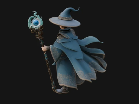 Young Mage with Staff Statue Design 4 - 3D Print Model 3D Print Model