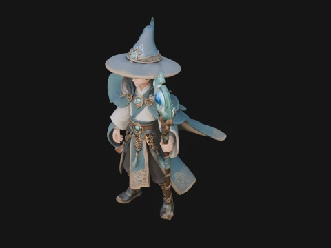 Young Mage with Staff Statue Design 4 - 3D Print Model 3D Print Model