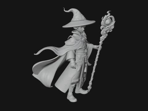 Young Mage with Staff Statue Design 4 - 3D Print Model 3D Print Model