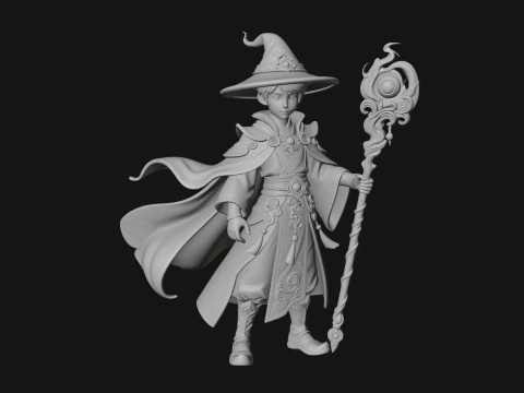 Young Mage with Staff Statue Design 4 - 3D Print Model 3D Print Model