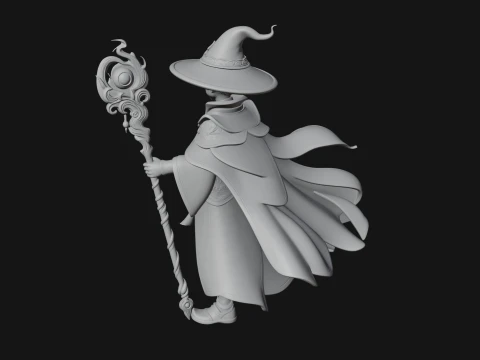 Young Mage with Staff Statue Design 4 - 3D Print Model 3D Print Model