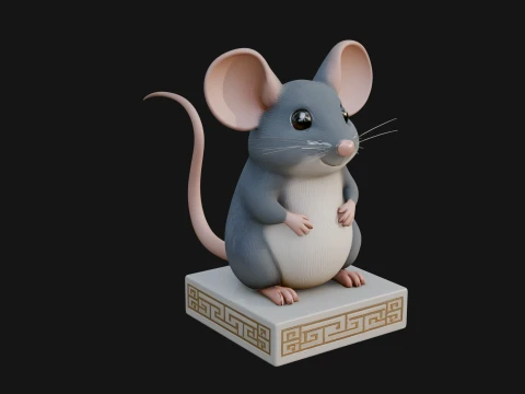 Mouse on Pedestal Statue Design 3 - 3D Print Model 3Dプリントモデル