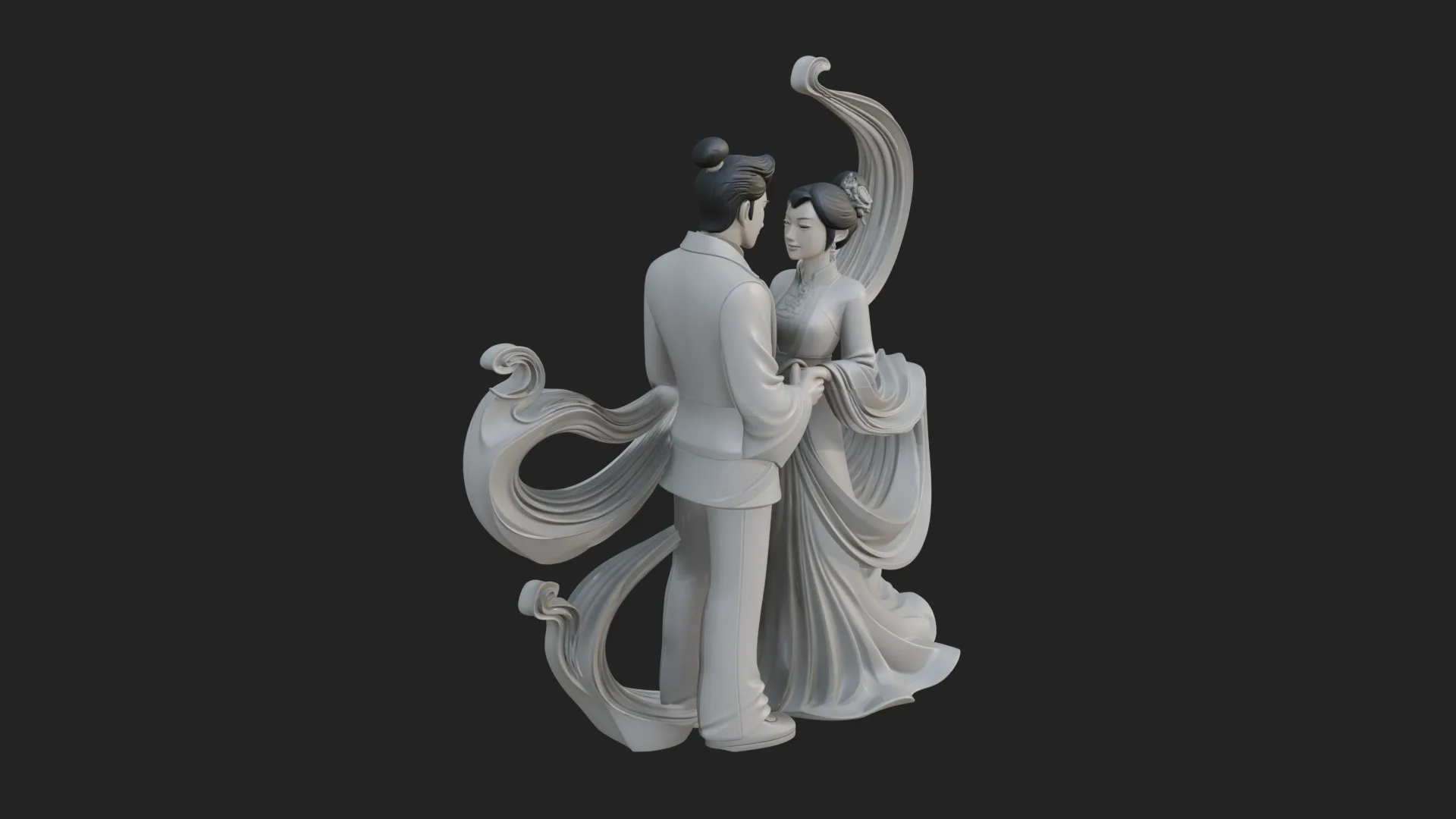 Robed Couple Statue Design 3 - 3D Print Model 3D Print Model .c4d .max .obj .3ds .fbx .stl .blend 