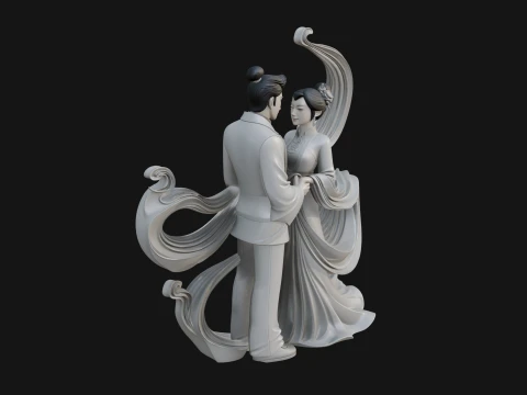 Robed Couple Statue Design 3 - 3D Print Model 3D Print Model
