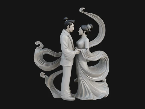 Robed Couple Statue Design 3 - 3D Print Model 3D Print Model